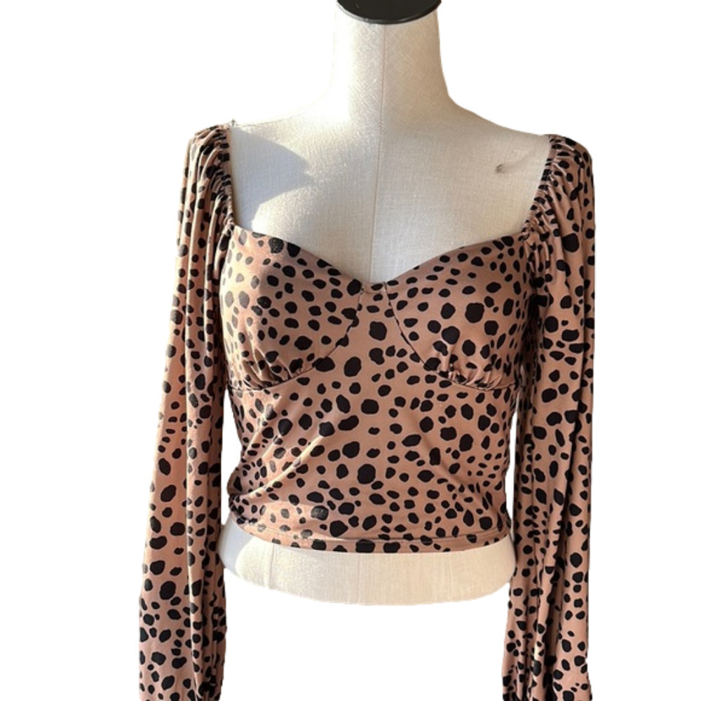 Peach Love California Leopard Print Blouse - Tan and Black